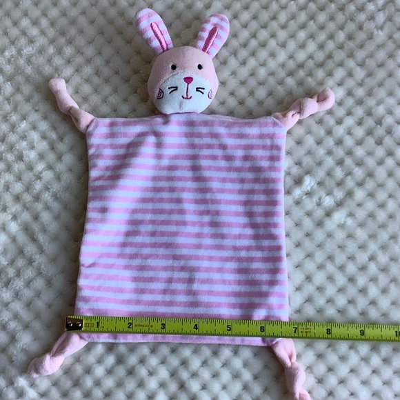 Pink and White Striped Bunny Rabbit Lovey Rattle Security Blanket Toy Knotted - Picture 7 of 8
